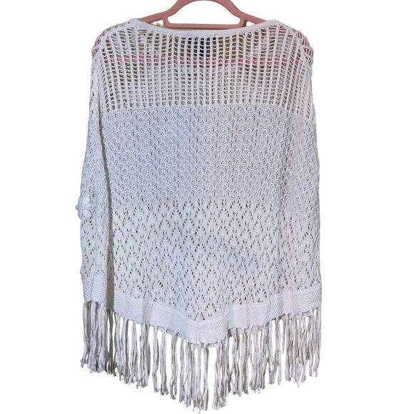 INC International Concepts White Fringed Crochet Poncho - Picture 6 of 8